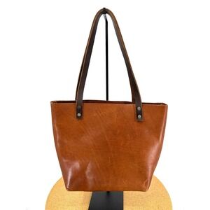 Portland Leather Goods Classic Leather Tote Bag Cognac Brown Medium Handbag